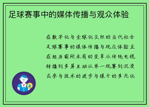 足球赛事中的媒体传播与观众体验